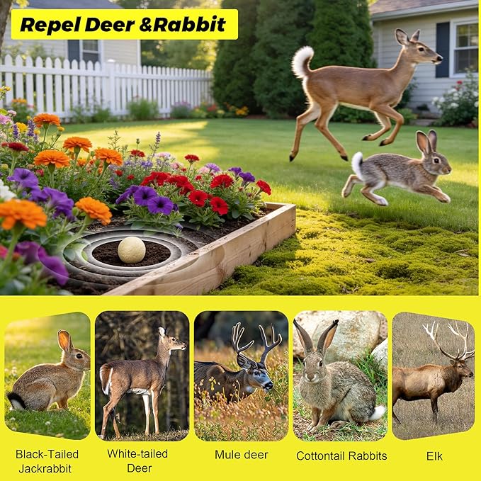 Deer & Rabbit Repellent Balls- Outdoor Animal Deterrent for Garden, Yard, Trees & Plants | Natural, Long-Lasting | Safe for Pets, Kids, Flowers & Vegetables (12PCS)