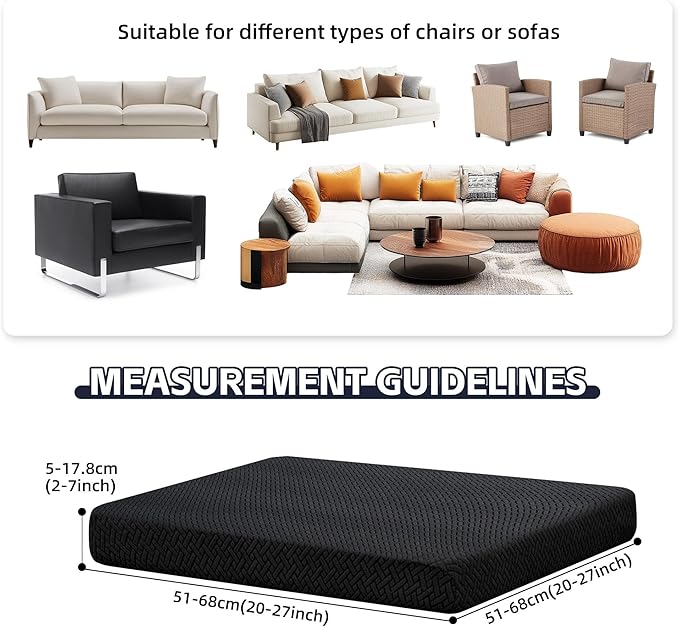 8Pcs Patio Cushion Covers,Outdoor Cushions Covers,Stretch Cushion Covers Replacement, Washable and Reusable Furniture Protectors(Black)