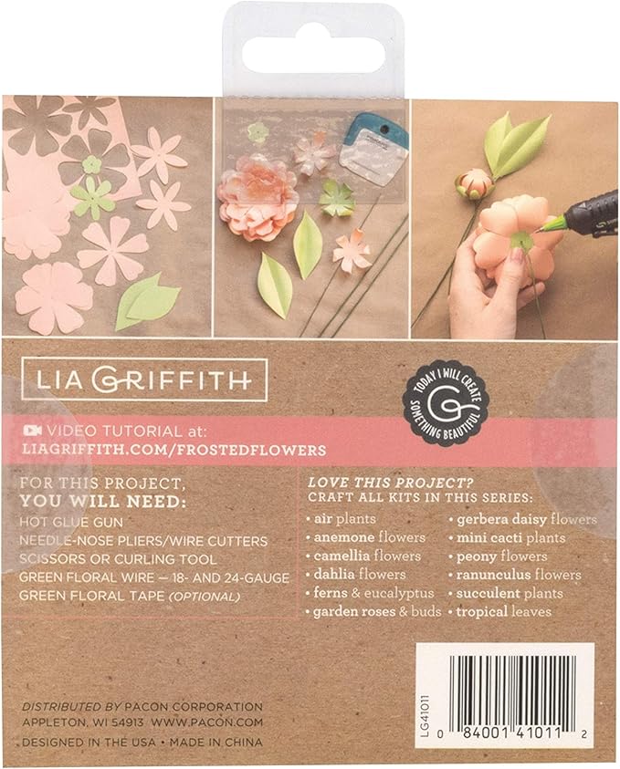 Lia Griffith Frosted Paper Blooms Camellia Flowers, 6" x 6.5", Colors may vary, 21 Count