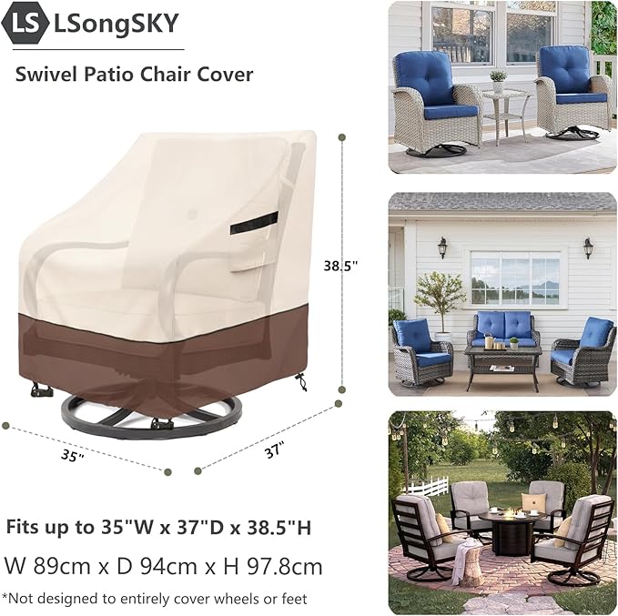 Patio Swivel Chair Cover 4 Pack,Waterproof Heavy Duty Patio Chair Covers,Swivel Chair Cover for Outdoor Furniture Covers Waterproof(35 W x 37 D x 36 H inches),Beige&Brown