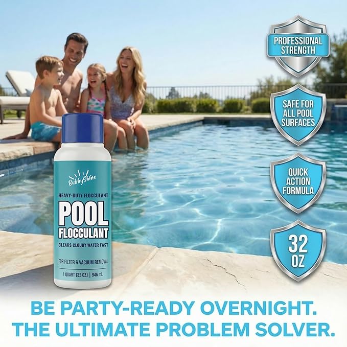 Pool Flocculant Clarifier – 32 fl oz – Heavy-Duty Pool Clarifier, Drop & Vac Cloudy Water Treatment, Particle Settling Support, Inground & Above Ground Compatible – BubbyShine