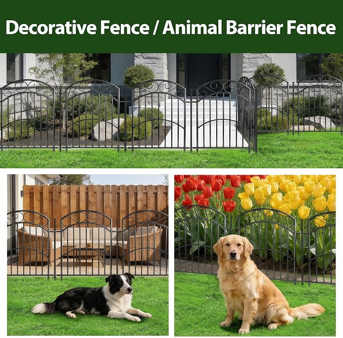 KYATE 8 Panels No Dig Decorative Outdoor Garden Fences for Garden Yard Backyard Patio, 32in(H)×18Ft(L) Metal Rustproof Thickened Pipe Heavy Duty Fence, Landscape Border Animal Barrier
