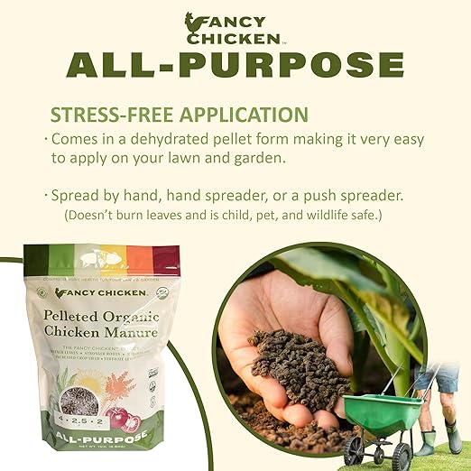 Fancy Chicken All-Purpose Manure - 15lbs Pelleted Dried Organic Chicken Manure | All-Natural Plant Food | Ideal for Vegetables Plants Fruits Trees Lawn Gardening & Farming | USDA Organic