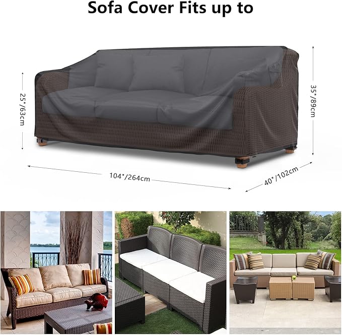 Mrrihand Heavy Duty Patio Sofa Cover Waterproof, 3-Seater Outdoor Sofa Loveseat Cover, Outdoor Patio Furniture Cover with Air Vent and Handles, 104" W×40" D×35" H, Black
