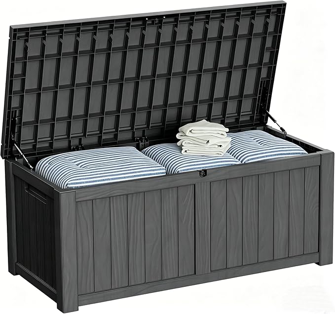 Outdoor Storage Box 155GAL Waterproof Resin Deck Box,Pool Accessories Supplies，UV-Resistant Lockable Package Delivery Bin for Garden Tools,Large Patio Outside Cushions,Chest,Furniture,Black