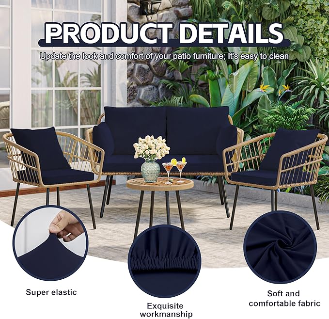8Pcs Patio Cushion Covers,Outdoor Cushions Covers,Stretch Cushion Covers Replacement, Washable and Reusable Furniture Protectors(Navy Blue)