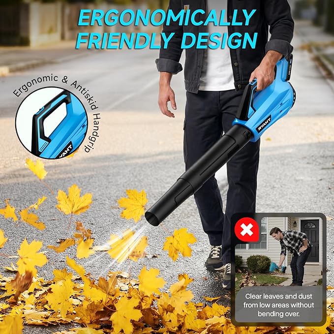 Leaf Blower Cordless, Leaf Blower with Battery and Charger - 2 Speed Modes, 2 Batteries, 20V Powerful Lightweight Electric Blowers for Blowing Leaves, Lawn Care, Patio Cleaning and Dust, Blue
