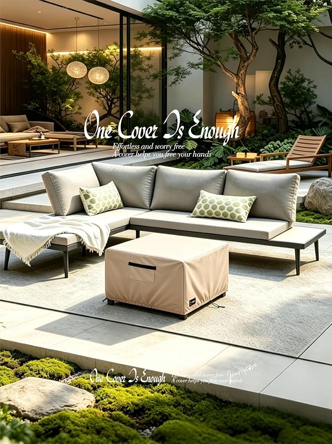 JinHrtoyi Patio Square Table Cover,40Wx40Dx23H Inches 100% Waterproof Heavy Duty Outdoor Coffee Table Cover,Beige&Brown Modern Style Outdoor Furniture Covers