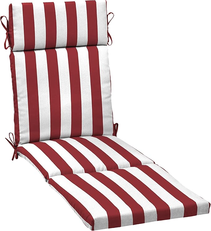 Arden Outdoor Chaise Cushion, 21 in x 72 in, Weather-Proof, Rain-Proof, Fade Resistant Patio Cushion for Chaise Lounger Ruby Red Cabana Stripe