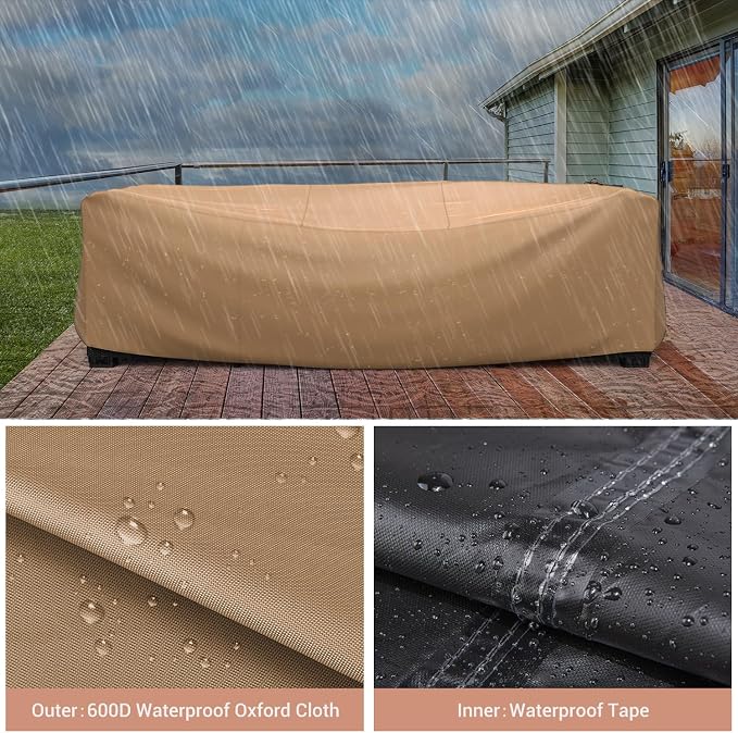 Mrrihand Heavy Duty Patio Furniture Covers, Outdoor Furniture Covers Waterproof Sectional Sofa Set, Patio Table and Chair Set Cover 111" L×74" W×28" H,Brown
