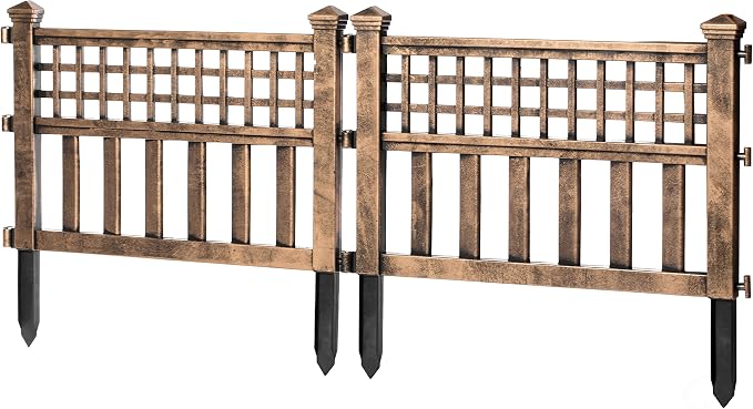Plastic Outdoor Decor Garden Flower Edger Fence, Border, Set of 4 Panels, Bronze