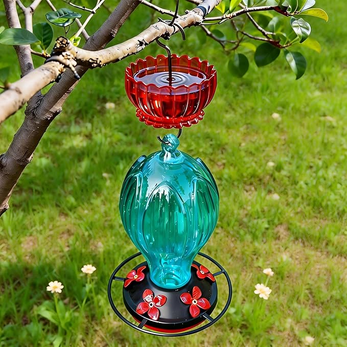 Ant Moat for Hummingbird Feeder - 9 OZ Extra Large Capacity Insect Guard - Red Daisy