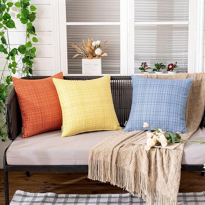 MIULEE Outdoor Waterproof Throw Pillow Covers Decorative Farmhouse Water Resistant Cushion Covers for Tent Patio Garden Couch Sofa Pack of 2, 18x18 Inch Yellow