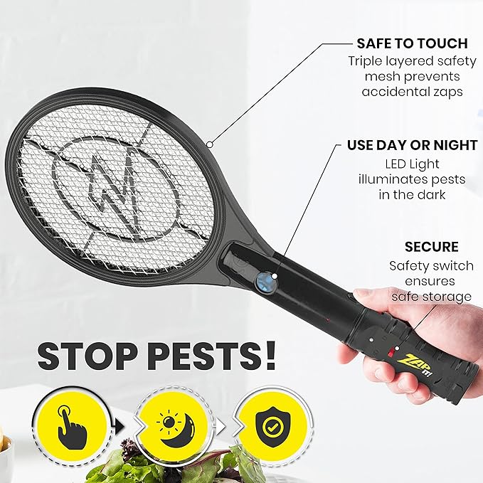 ZAP IT! Bug Zapper Rechargeable Bug Zapper Racket, 4,000 Volt, USB Charging Cable