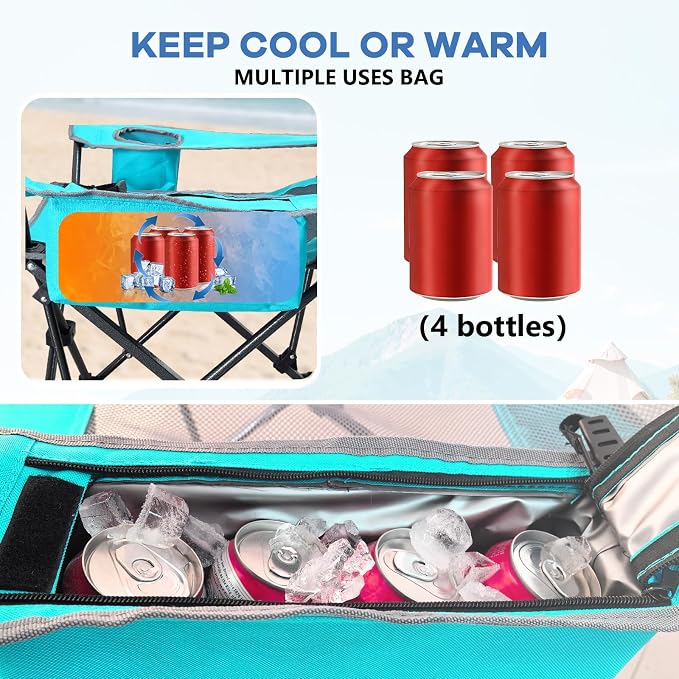 Reclining Camping Chair 4 Position with Foot Rest Comfortable for Adults 265Ibs Folding Lounger Mesh Beach Chair with Cooler Bag and Cup Holder for Outdoor Patio