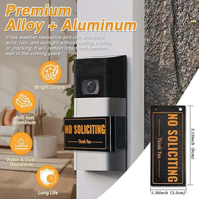 Metal Doorbell Cover No Soliciting Sign for House，Universal Fitting Doorbell Cover That Rotates From NO SOLICITING to DO NOT DISTURB,Flipable No Solicitors Sign for Ring Doorbell, Horizontal & Vertical Mode, Easy Installation，The Gift for Home Offices ...
