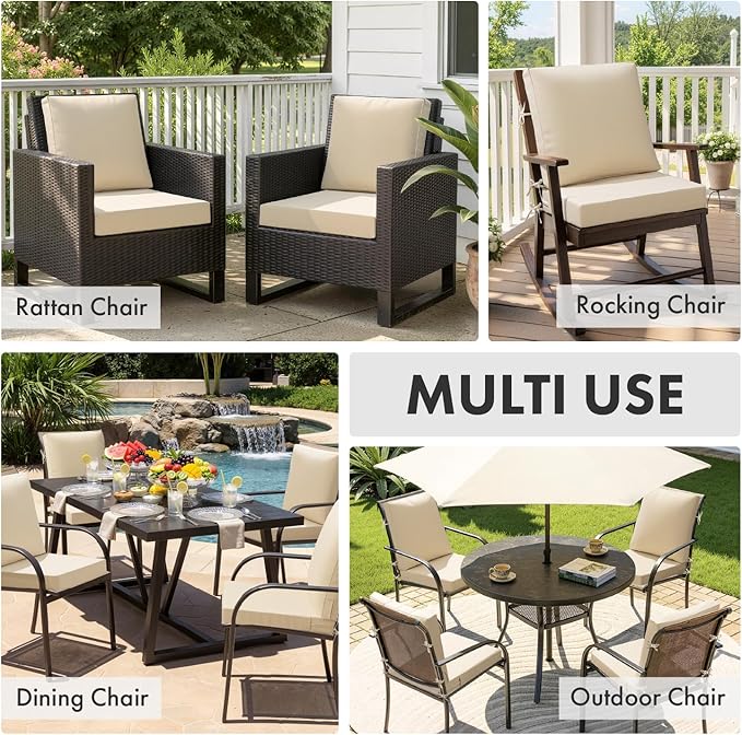 MIULEE Beige Outdoor Dining Cushion 20x20 Inch Waterproof & 3 Year Color Fastness Deep Seat and Back Cushion for Patio Furniture Chair with Ties
