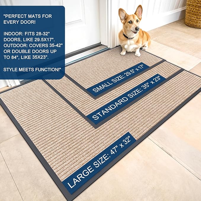 OLANLY Front Door Mat Indoor Outdoor Entrance, 2-Pack 59 x 23 Inch, Waterproof Heavy Duty Doormat, Fade Resistant, Low Profile, Easy Clean Patio Porch Welcome Floor Mats for Entry, Beige