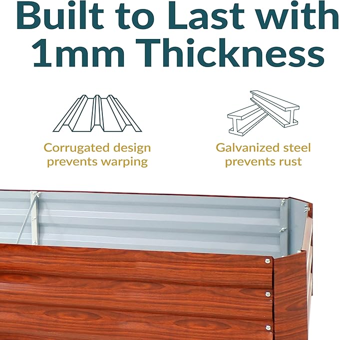 Sunnydaze Galvanized Raised Garden Bed Kit - 5x5x1 ft Outdoor Raised Garden Bed - Metal Planter Box for Vegetables, Flowers, Herbs - Woodgrain - L-Shaped