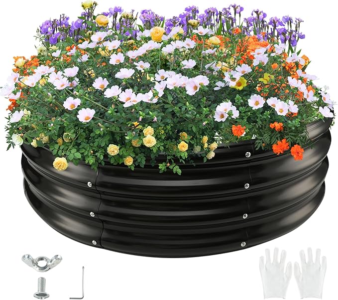 TBMLC 60" Round Galvanized Steel Fire Ring Pit for Backyard,Camping,Bonfire; Round Steel Raised Garden Bed Kit,Metal Raised Garden Box for Outdoor Gardening and Planting (5x5x1FT)