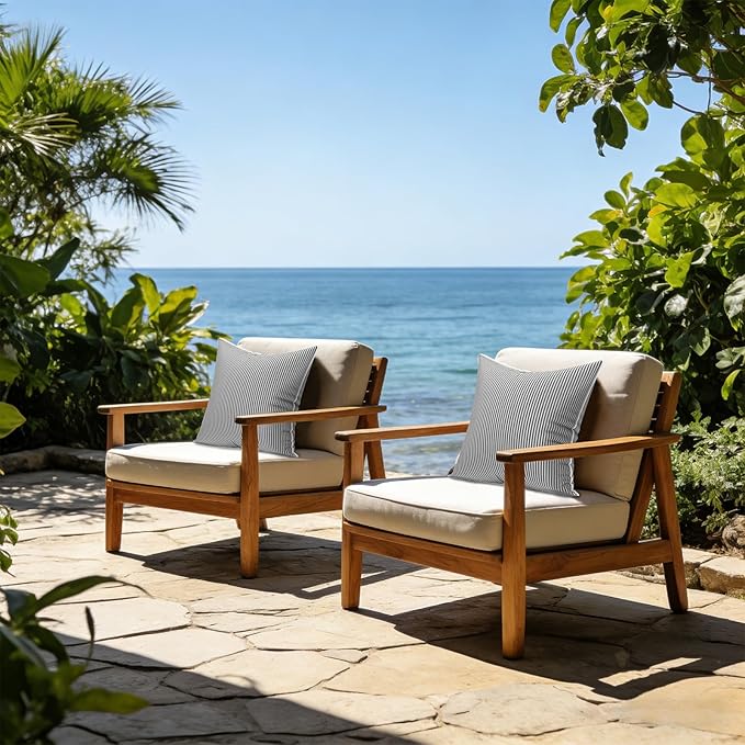 LVTXIII Outdoor Throw Pillows 20x20 Patio Waterproof Square Pillows with Piping Fade Resistant Accent Pillow for Spring Summer Garden Decoration, Set of 2, Strip Grey