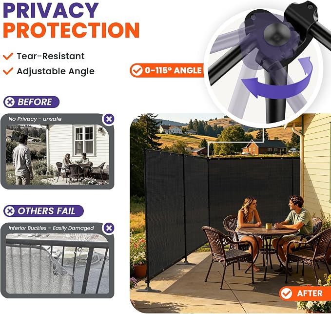 6' x 12' Outdoor Privacy Fence Freestanding Temporary Fencing with Iron Poles and Stakes, Metal Garden Fence for Garden Pool Backyard Patio Yard (Black)