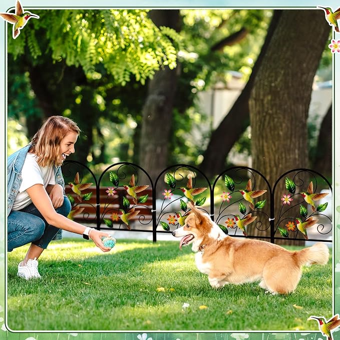 Yaocom Hummingbird Decorative Garden Fence - 6 Pack Hummingbird Metal Fence Panels for Outdoor Yard Patio Decor - Cute Rustproof Flower Bed Border for Small Animal Barrier Spring Garden Accents