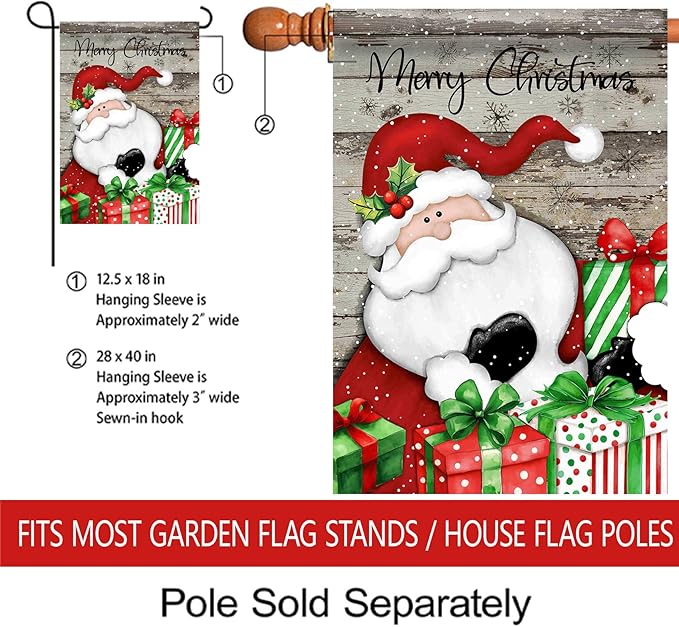Morigins Santa Claus Garden Flag, Merry Christmas, Suitable for Farmhouse Front Porch Lawns, Winter Outdoor Holiday Decorations, Size 12.5×18 inches (Small-12.5×18 inch)
