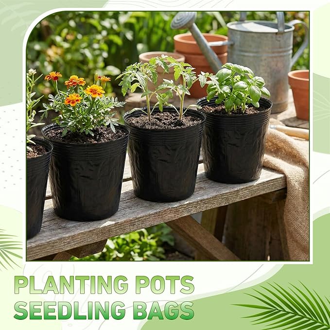 60 Pcs Nursery Bags 0.2 & 0.6 & 2 & 3 Gallon Thicken Soft Plastic Seedling Pots Seed Plant Bags with Drainage Holes for Large Flowers Trees Vegetables Indoor Outdoor Women Gardening Gifts