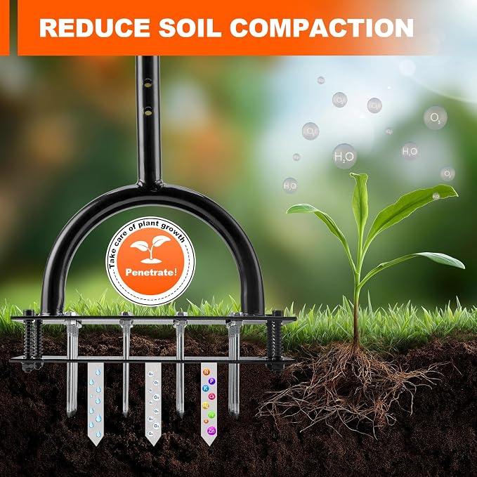 Bluesea Lawn Aerator Tool - 16 Iron Spikes with Ergonomic T-Handle, Automatic Dirt Clean for Soil Loosening & Yard Aeration, Manual Metal Grass Aerator (Black)