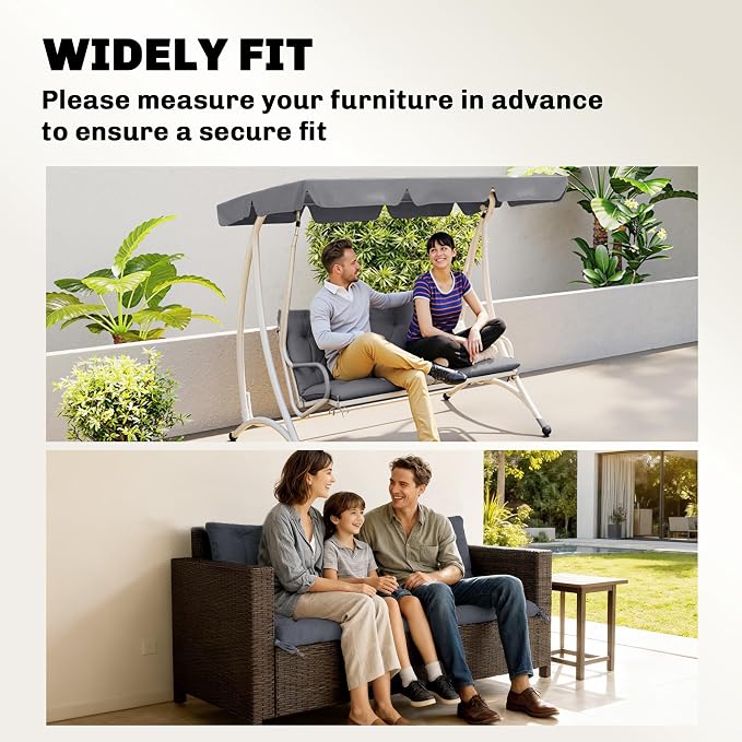 Outsunny 59" x 38" Tufted Bench Cushion for Outdoor Furniture, 3-Seater Replacement for Swing Chair, Patio Sofa/Couch, Overstuffed, Includes Backrest, Dark Gray