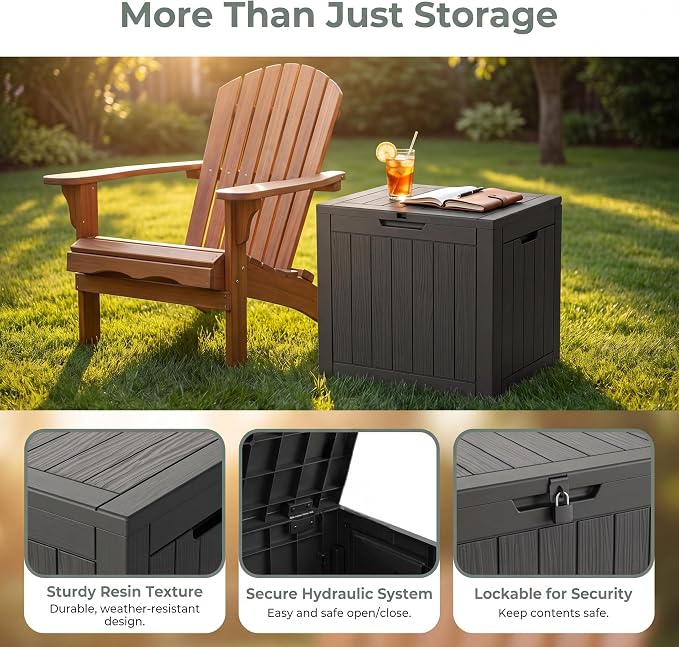 NicBex 30 Gallon Deck Box, Waterproof Resin Outdoor Storage Box Lockable for Patio Furniture, Fade Resistant Patio Side Table & Organizer for Garden Tools, Pool Floats, Outdoor Cushions, Black
