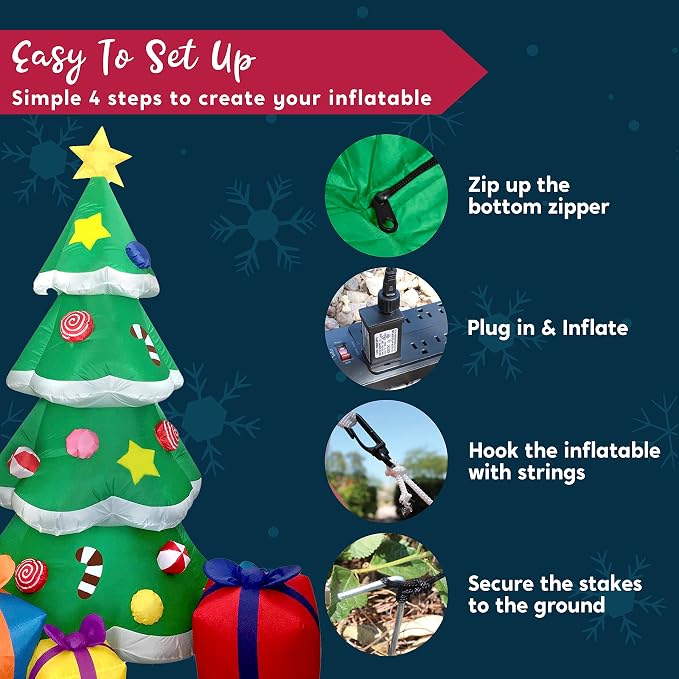 Joiedomi 7FT Tall Christmas Inflatables Tree Outdoor Decoration, Giant Christmas Inflatable Tree with 3 Gift Boxes with Build-in LEDs for Blow Up Xmas Decoration, Indoor Outdoor Yard Garden Lawn Décor