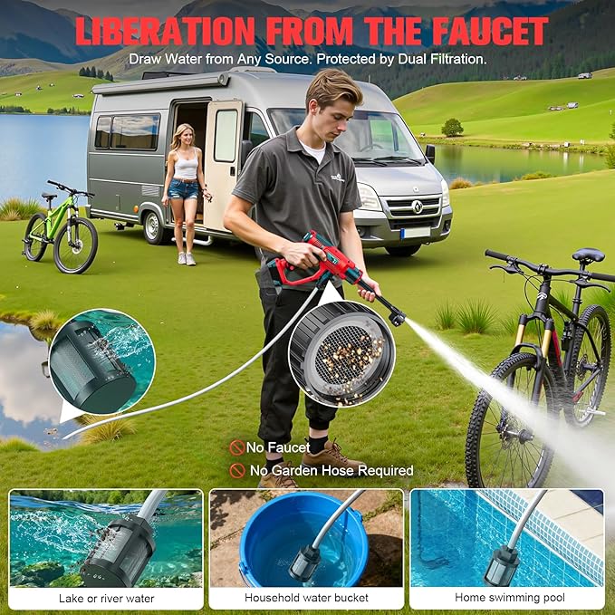 Cleaning Tool Compatible with Milwaukee 18V Battery, 2.2LBS, with 16.4ft Hose & 6-in-1 Nozzle + Attachment for Car, Patio, Fence (Battery not Included, Tool Only)