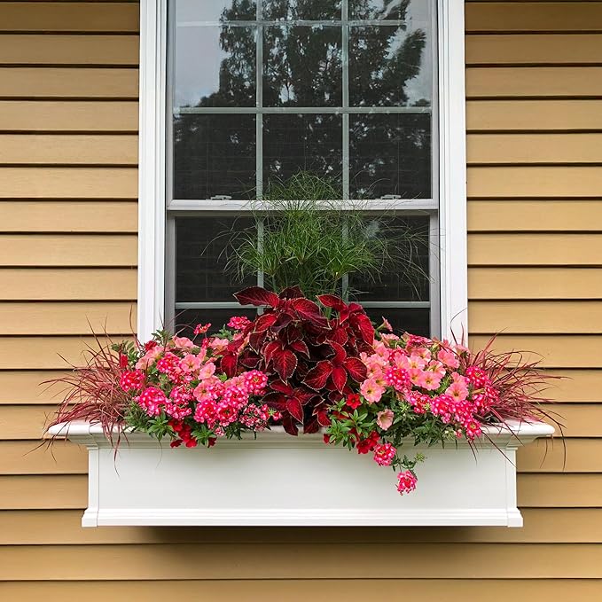 Mayne Yorkshire 4ft Window Box - White - 48in L x 12in W x 10in H - Polyethylene Planter - Built-In Water Reservoir (4824-W)
