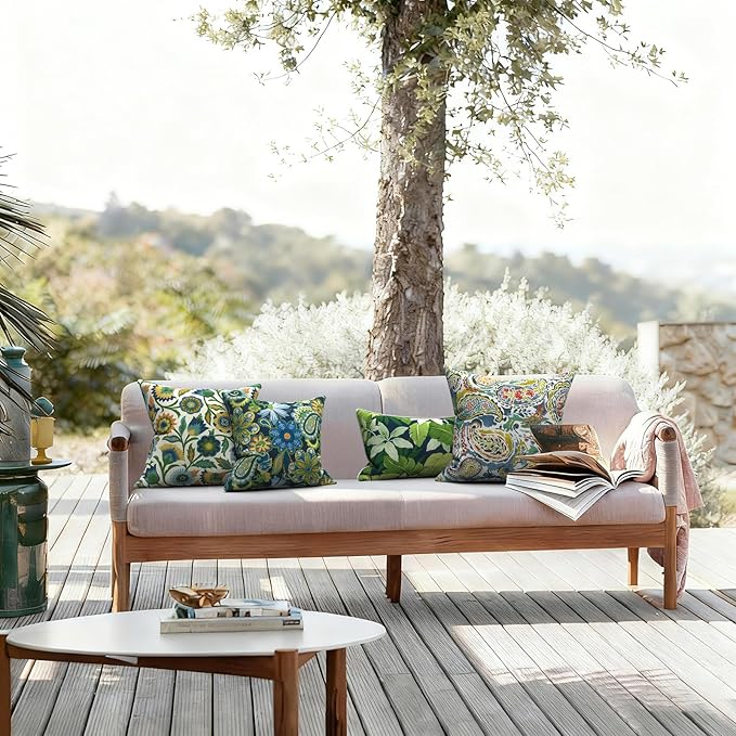 LVTXIII 2 Pack Outdoor Throw Pillow Covers for Patio Furniture, 16x16 Inch Square Pillow Case, Water-Repellent Cushion Covers for Garden, Porch, Sofa, Bohemian Azure