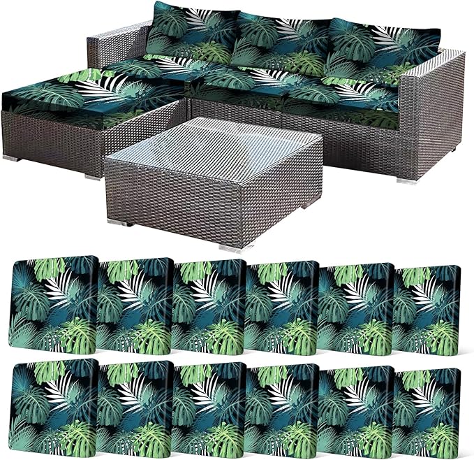 CALBODE 12 Pcs Stretch Outdoor Seat Cushion Covers, Washable Chair Seat Cover for Patio Furniture Cushions Soft Indoor and Outdoor Couch Cover Replacement (Greenery, Cover Only)