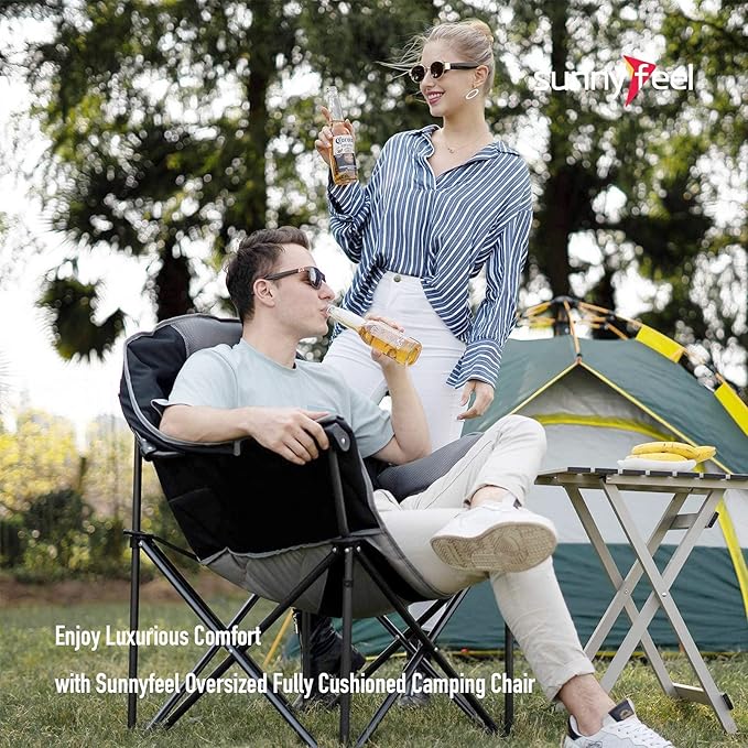 SUNNYFEEL Oversized Camping Chair Heavy Duty Folding Moon Chair Large Sofa Chair for Adults 500 LBS Portable Camp Lawn Chair with Storage Bag for Beach, Trip, Lawn, Outdoor Camp for Adults & Carry Bag