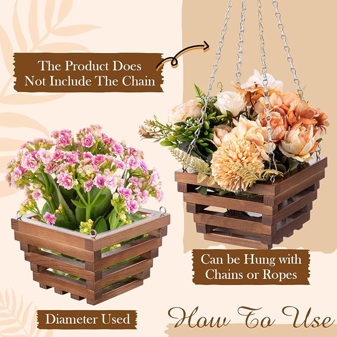 SiliFine 6 Sturdy Orchid Hanging Baskets, Wooden Plant Hanging Baskets, Handmade Inverted Trapezoidal Suitable for Orchids and Other Plants, Staghorn Ferns for Outdoor and Indoor Use, 6 Inch(Wooden)