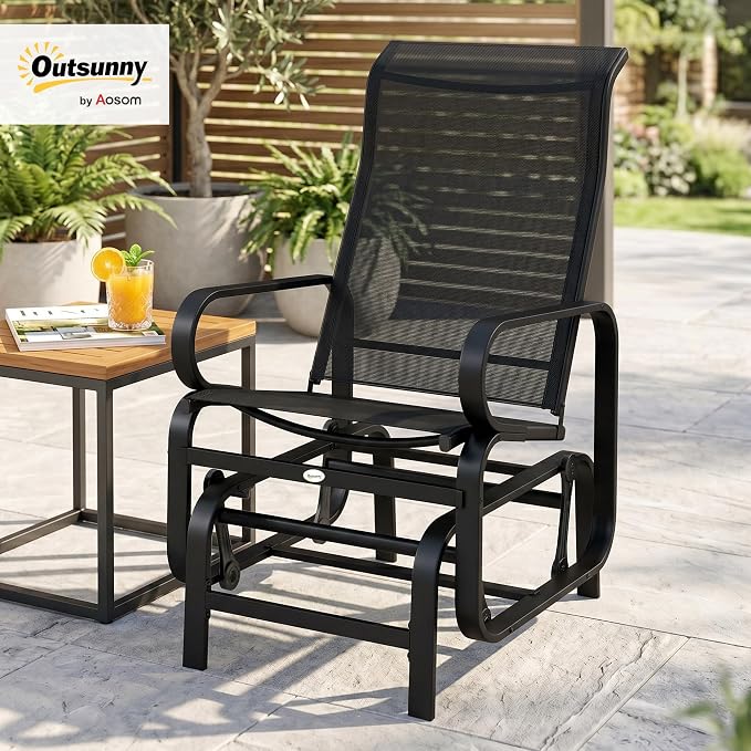 Outsunny Outdoor Glider Chair, Gliders for Outside Patio with Smooth Gliding Mechanism and Lightweight Construction for Backyard, Black