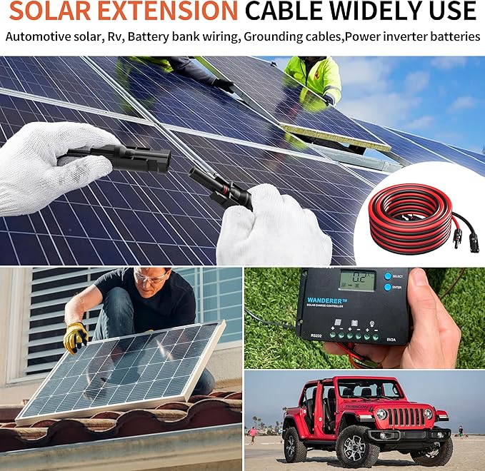energeaster 10AWG Solar Cable with Pair of Connectors Solar Panel Adaptor Kit Tool, Extension Cable,10 Gauge Wire,Red and Black(20FT Red + 20FT Black)