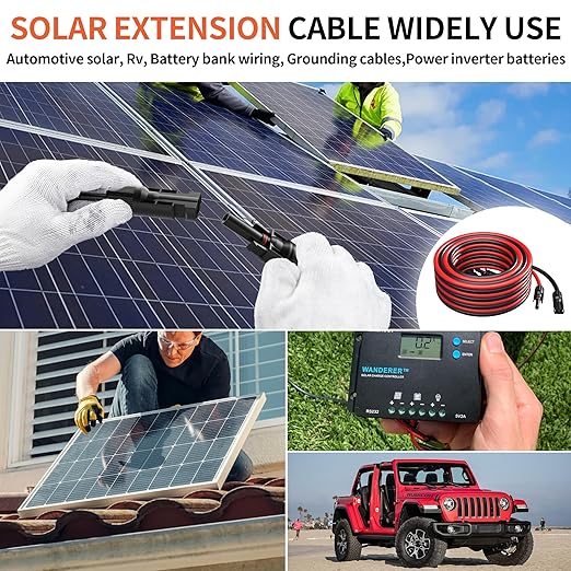 energeaster 10AWG Solar Extension Cable with Pair of Connectors Solar Panel Adaptor Kit Tool, Solar Panel Extension Cable,10 Gauge Wire,Red and Black(10FT Red + 10FT Black)