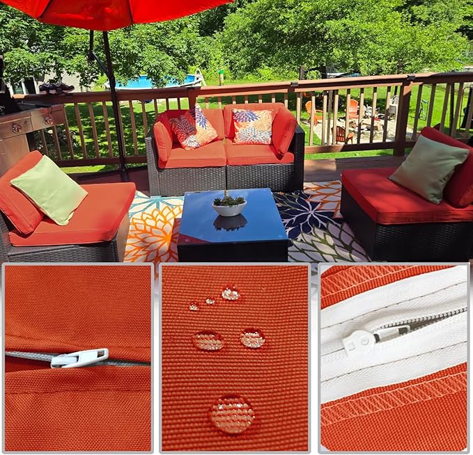 FLYMEI Patio Cushion Covers 18x18x2 Waterproof Outdoor Cushion Cover Replacement 2Packs Outdoor Seat Cushion Slipcover for Rattan Chair Sofa, Spice