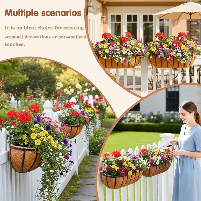 2 Pcs 36“ Railing Planter Window Box Deck Railing Planter Boxes with Coco Liner English Horse Trough Planters Metal Wall-Mounted Planters Basket for Outdoor Balcony Porch Fence Patio Rail