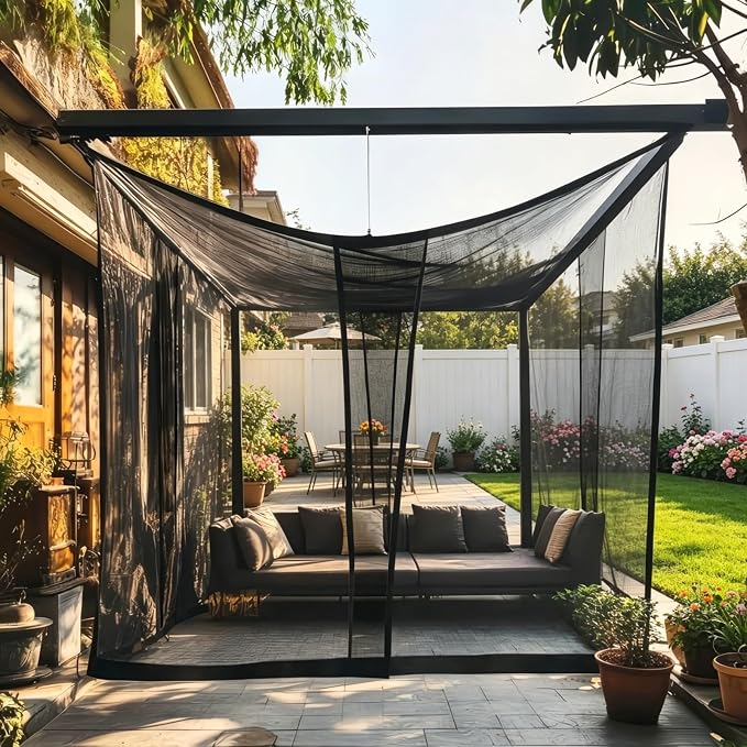 10'x10'x8.2' Outdoor Camping&Patio Mosquito Netting,Large Mosquito Netting with Hanging Ropes for Patio Camping Home Outdoor Travel (Black)