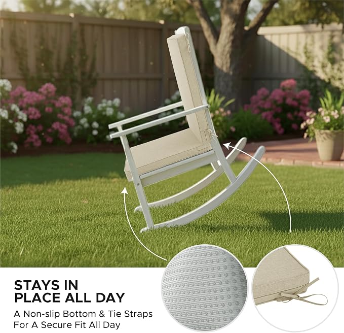 Outdoor Chair Cushions 20x20, Water-Resistant & Fade-Resistant, Patio Furniture Lawn Dining Chair Seat Replacement with High Back, Ties Zipper, Removable Cover, Set of 6, Natural