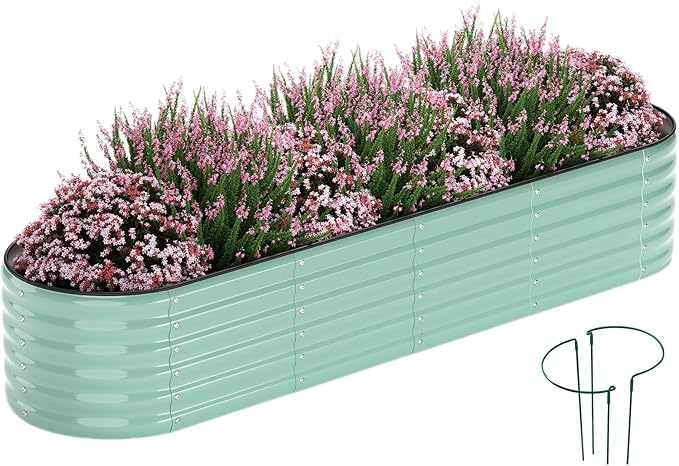 ZFHgarden Garden Box Raised Flower Bed Galvanized Metal Planter Round Raised Garden Bed Kit for Gardening Outdoor 1PC Green 8X2X1FT