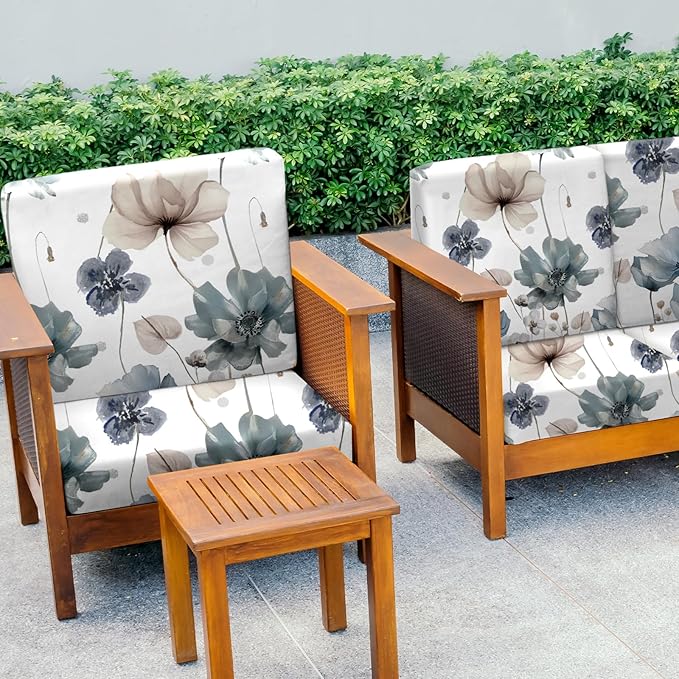 Hosuly 8 Pcs Spring Wildflower Sofa Cushion Cover for Patio Blue Summer Floral Stretch Outdoor Sofa Seat Cushions Cover Tropical Flower Indoor Replacement Couch Chair Slipcover Flexibility
