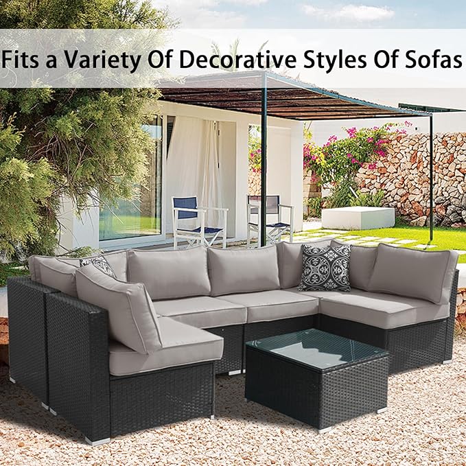 14 Pieces Patio Cushion Covers Replacement Outdoor Couch Cushions Covers Splashproof Sofa Slipcovers Set with Zippers, Patio Furniture Protector Cover Only (Gray, 23.623.63.35 Inches)