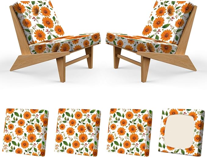 4Pcs Patio Stretch Cushion Covers, Outdoor Couch & Sofa Replacement Slipcovers for Patio Furniture Cushion Covers, Washable Reusable Furniture Protector, Square Large, Sunflower